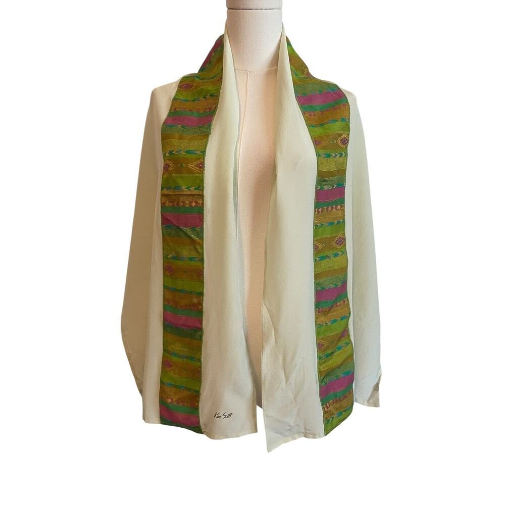Vtg. 70s KEN SCOTT Silk Scarf Stoll Wrap‎ Made In Italy Signed Colorful